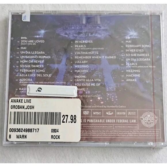 Awake Live by Josh Groban (CD, 2008) + Bonus DVD New Factory Sealed - Picture 2 of 2